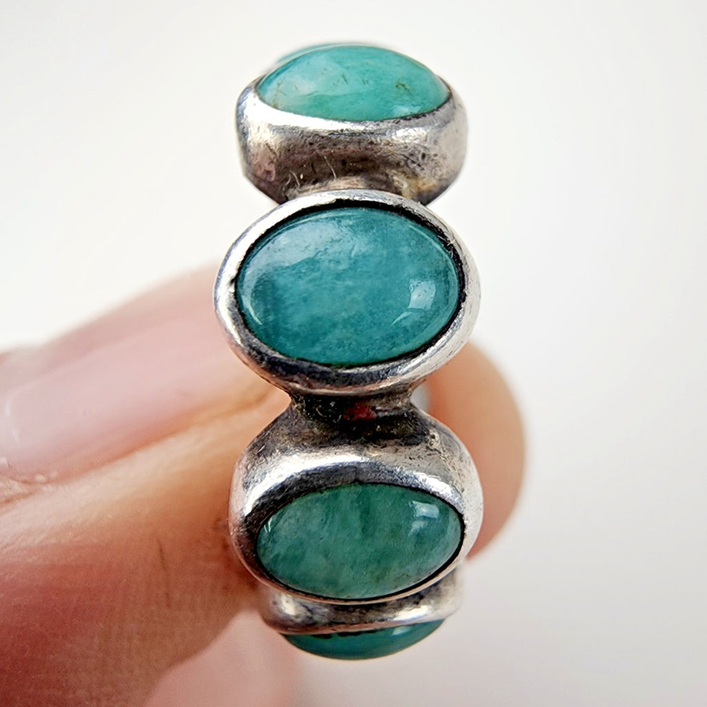 Turquoise Cabochon Infinity Band Ring Size 6 1/2 Sterling Silver 925 Vintage