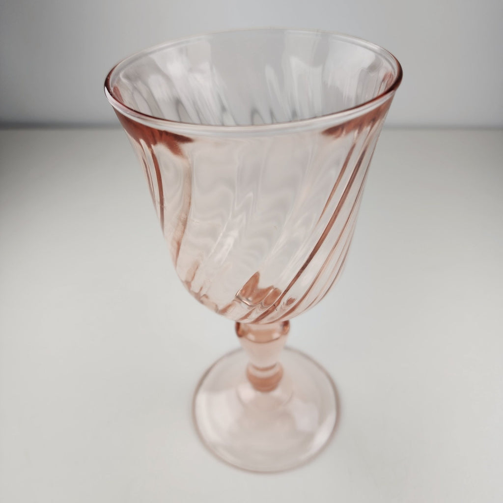 6 1/2" Pink Depression Glass Twisted Stemware Wine Glass Vintage