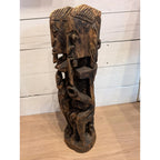 African DOGON Marriage Statue Wood Carved Couple and Children Figure 21"