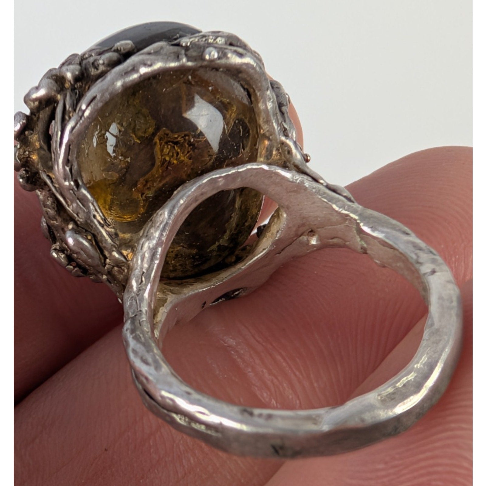 Brutalist Labradorite Sterling Silver Floral Setting Ring Size 5 1/4