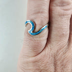 Modernist Opal Inlay Wave Ring Size 6 3/4 in Sterling Silver 925