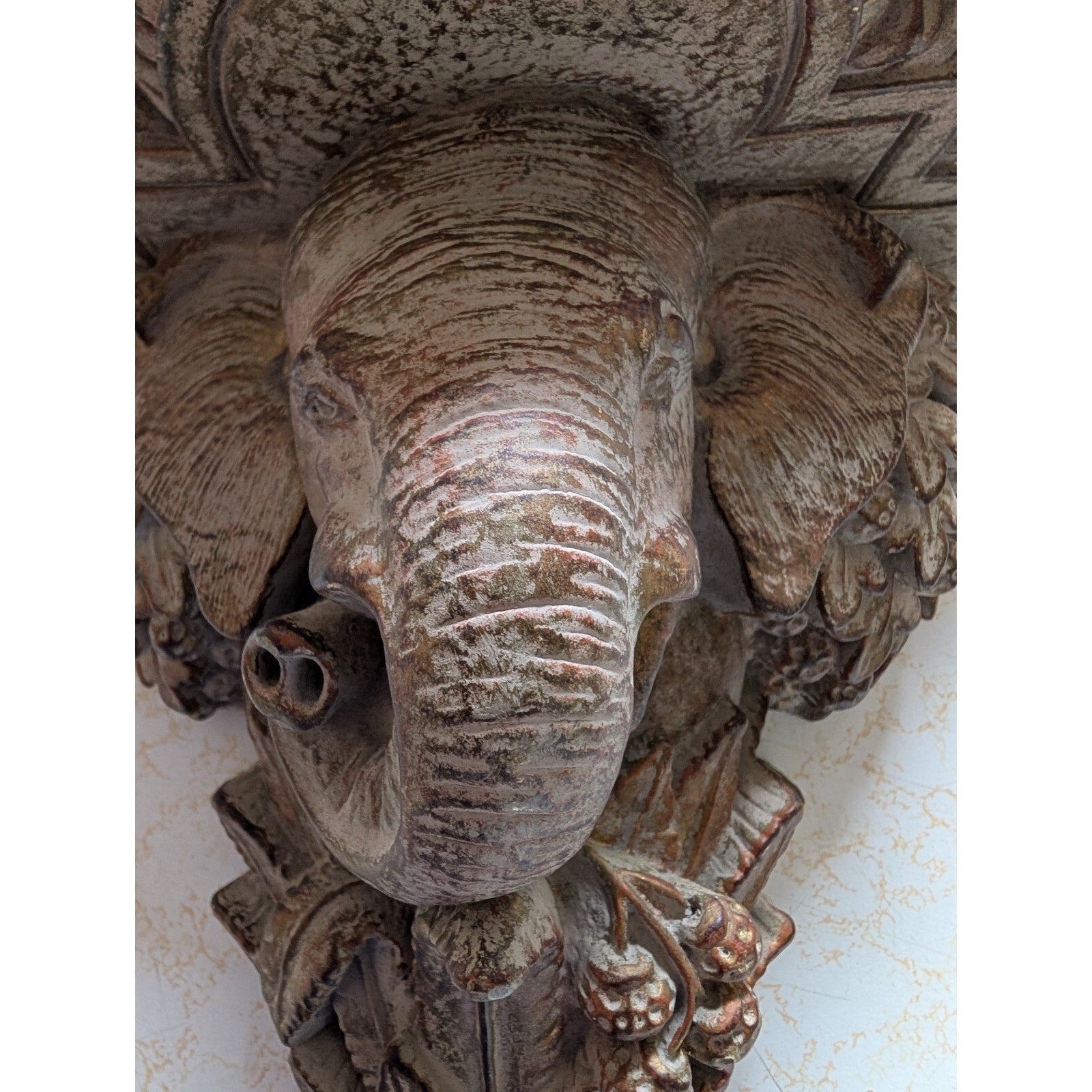Gilt Elephant Wall Sconce Shelf MCM Home Decoration