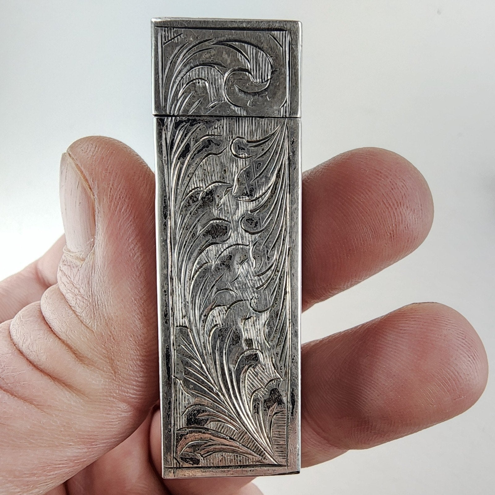 Etched Turquoise Accentt 800 Silver Lipstick Container with Mirror Italy Antique