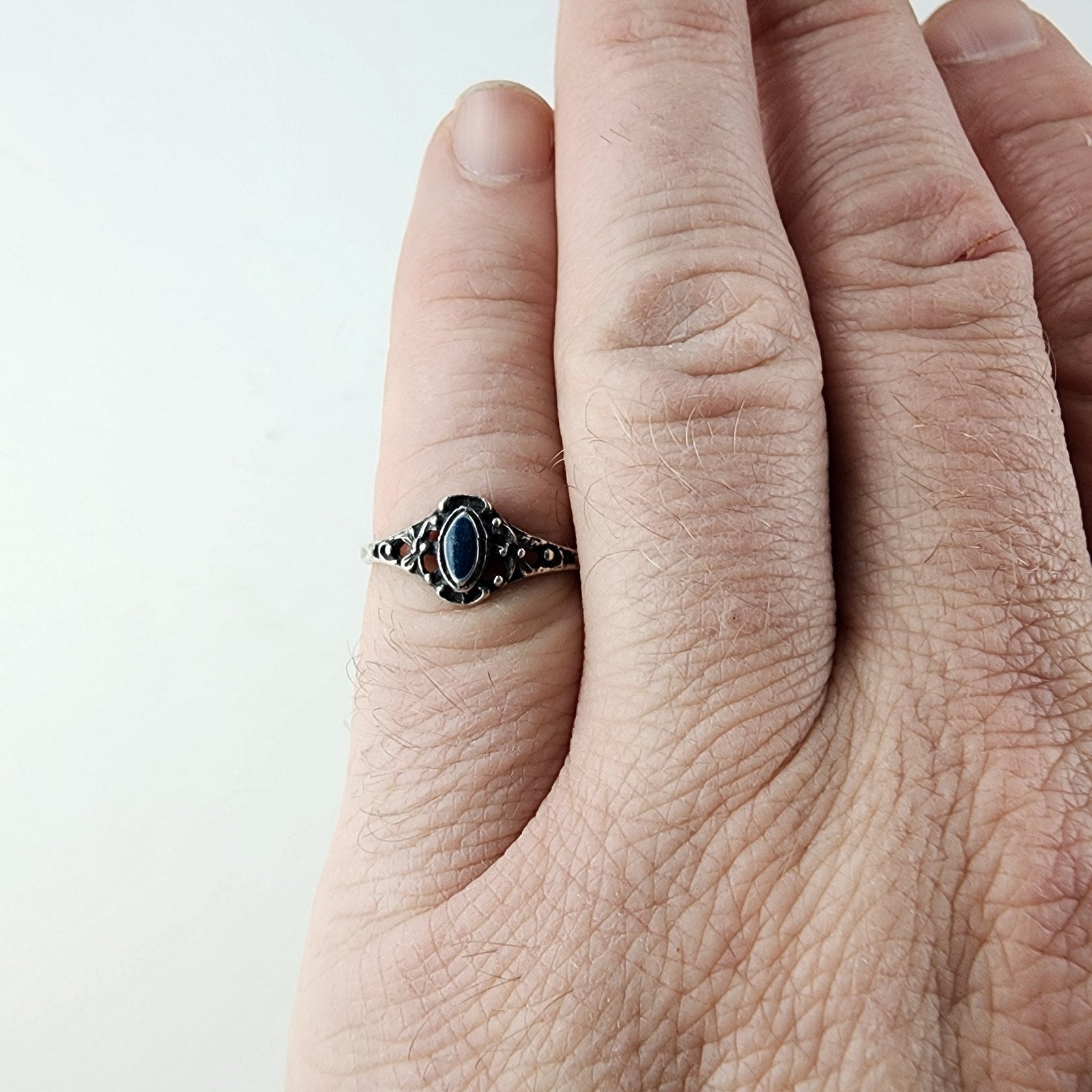Blue Enamel Ring Size 8 Sterling Silver 925 Vintage