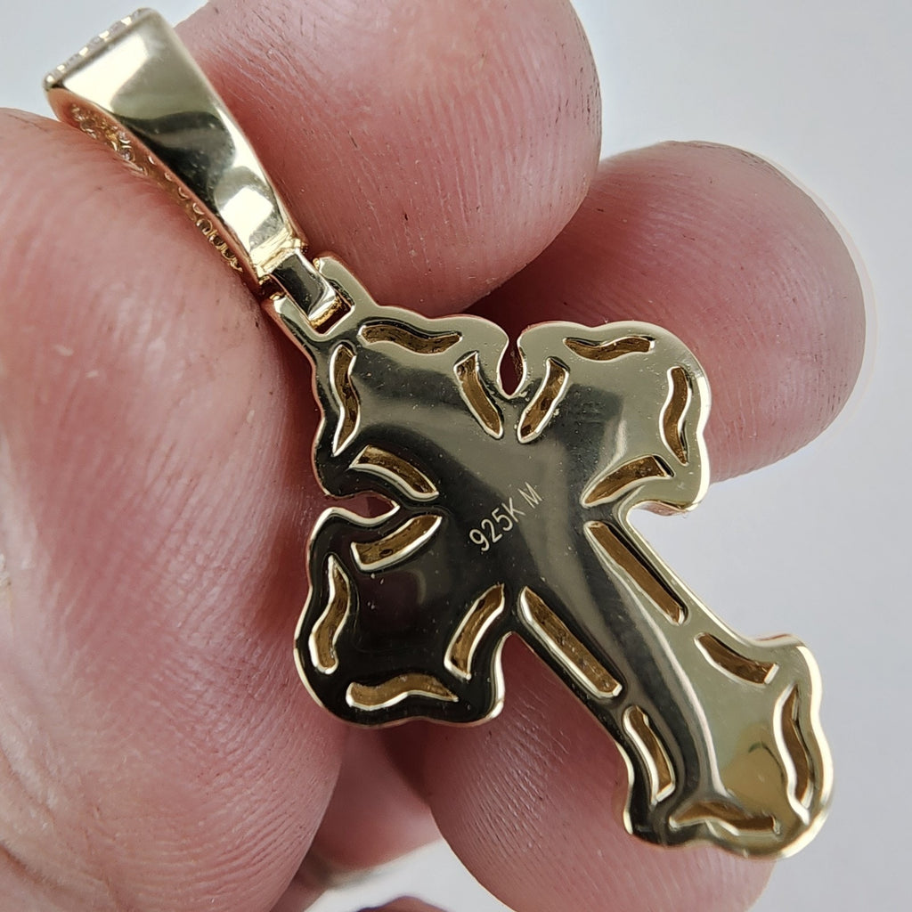 Baguette Moissanite 18K Yellow Gold & Sterling Silver 925 Cross Pendant Iced Out