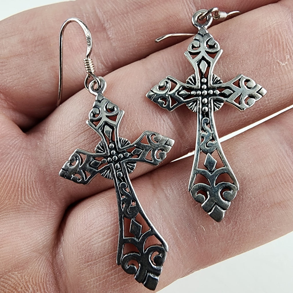 Celtic Cross Sterling Silver 925 Fish Hook Dangle Earrings