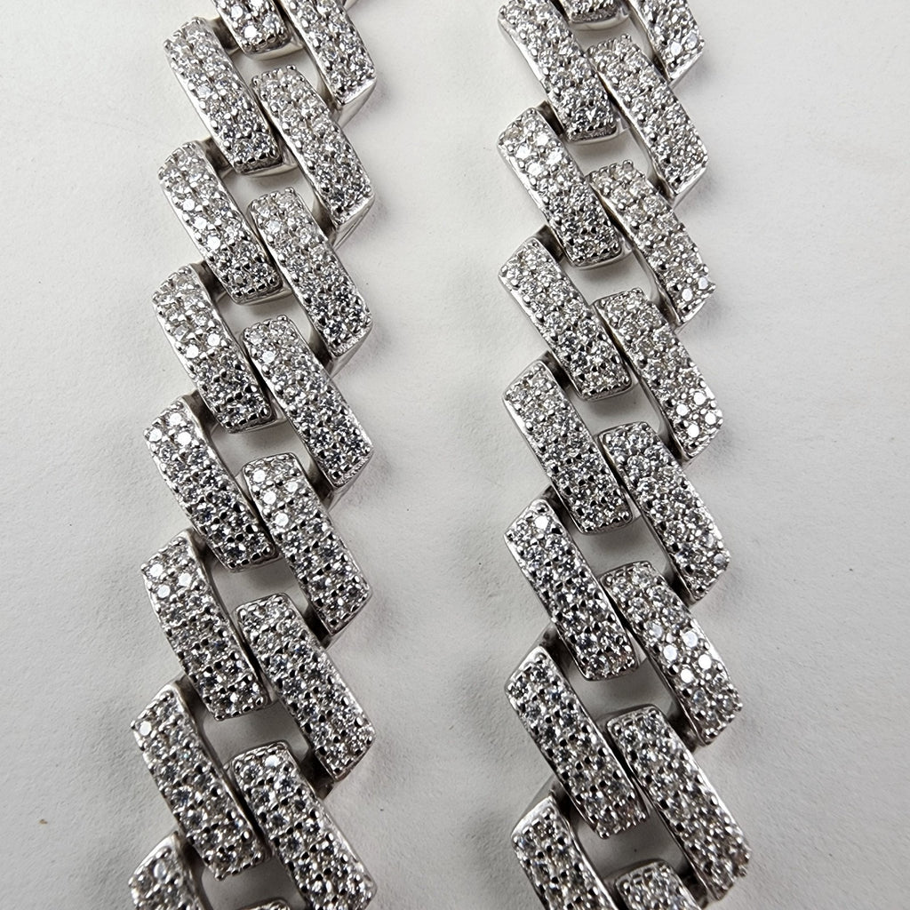 20" Moissanite 12mm Monaco Sterling Silver Tennis Necklace Iced Chain Cuban 76g