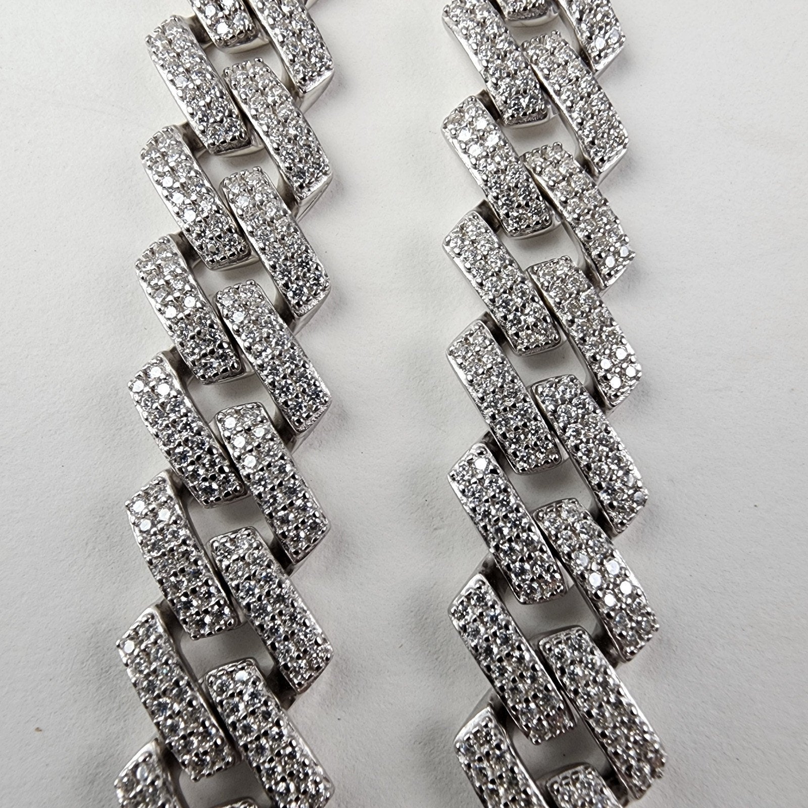 20" Moissanite 12mm Monaco Sterling Silver Tennis Necklace Iced Chain Cuban 76g