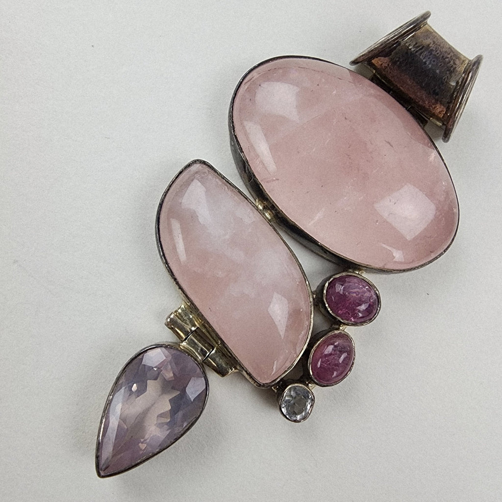 Amethyst & Rose Quartz Boho Sterling Silver 925 Pendant Vintage
