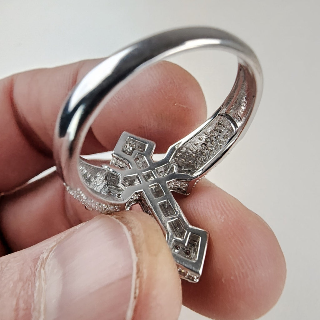 Moissanite Cross Ring Size 12 Sterling Silver 925 New Iced Out