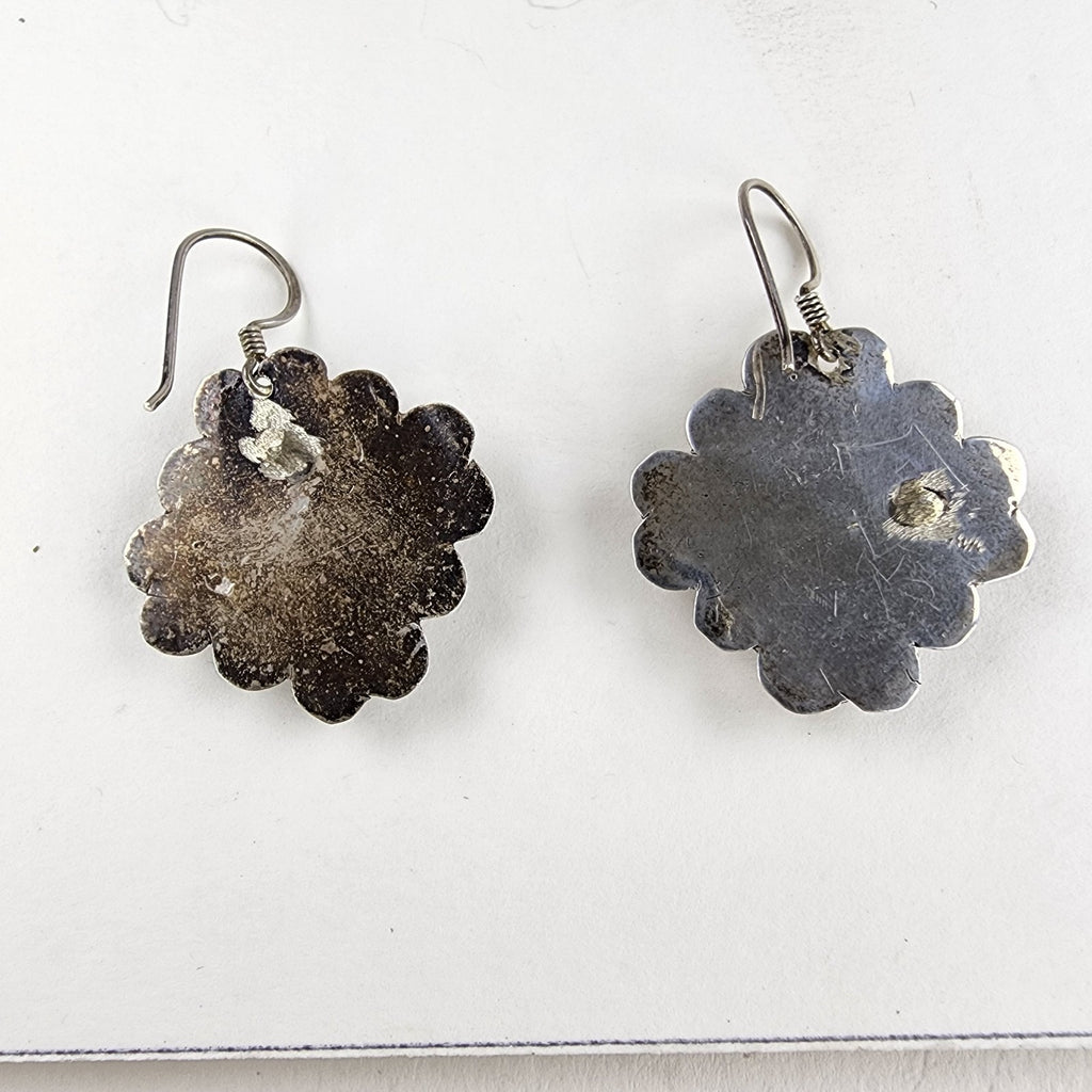 Spiderweb Turquoise Stamped Native Earrings Sterling Silver 925 Vintage