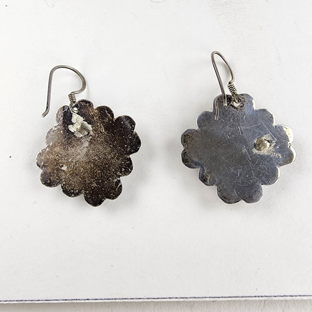 Spiderweb Turquoise Stamped Native Earrings Sterling Silver 925 Vintage