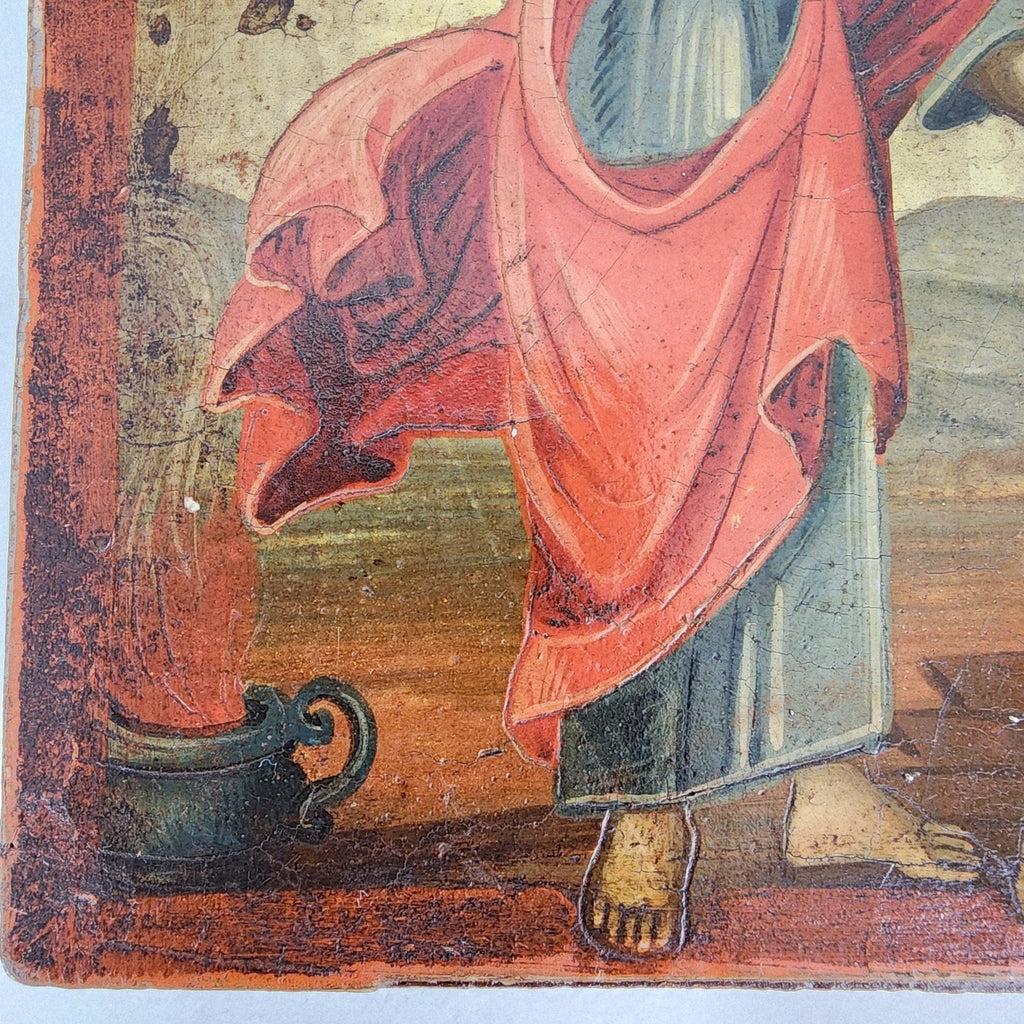 18c Sacrifice of Abraham Greek Icon Antique Hand Painted Isaac & Ram Unrestored