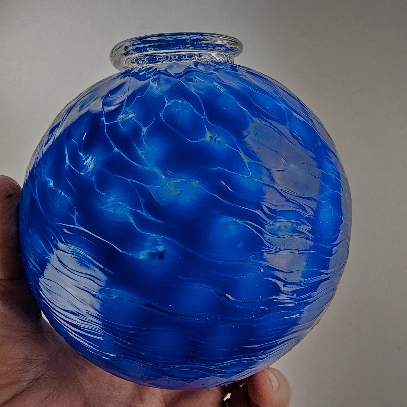 5" Hand Blown Blue Glass Float Cobalt Color with Stand
