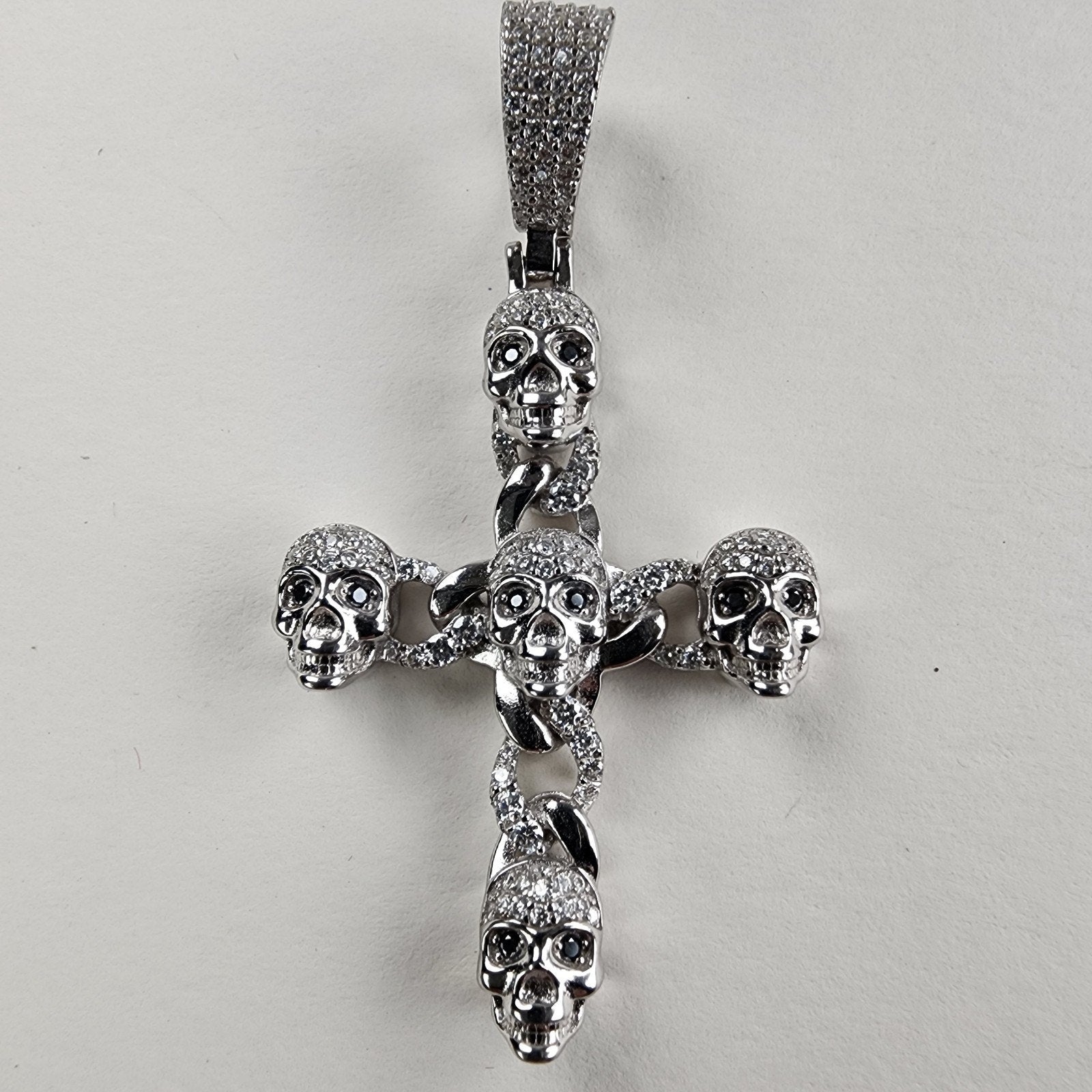 Moissanite Skull Cross Pendant Iced Out Sterling Silver 925 New Iced Out Pave