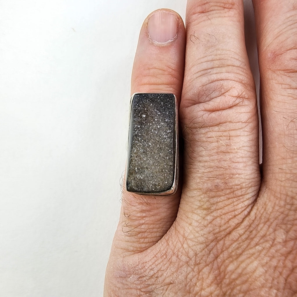 Natural Brown Quartz Druzy Ring Size 7 Sterling Silver 925 Vintage
