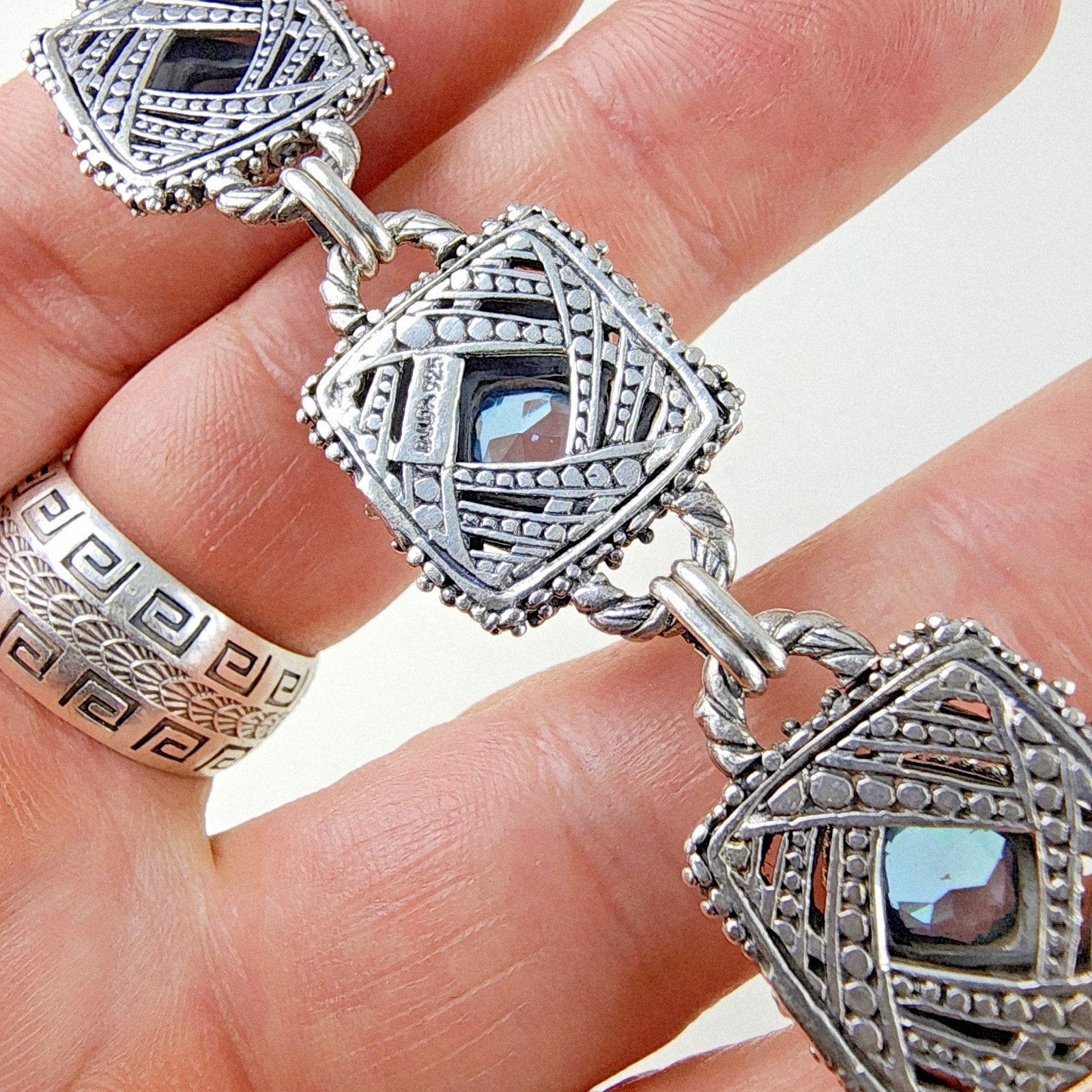 Designer Topaz Pendant and Bracelet Set by Sarda Sterling Silver 925 Vintage