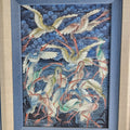 Heron Painting on Fabric by I Wayan Balik Framed Ubud Bali Indonesia