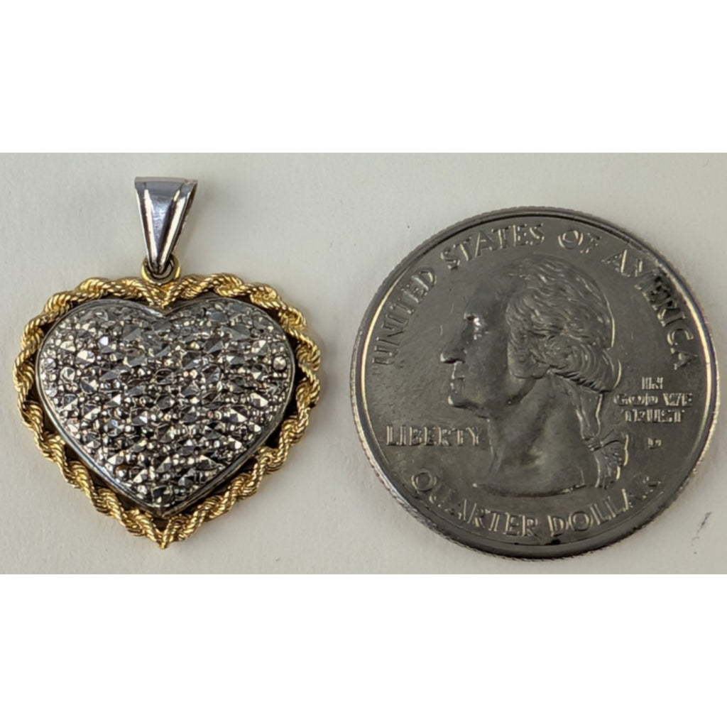 10K Yellow Gold Heart Sterling Silver 925 Pendant Vintage Peru 2.55g