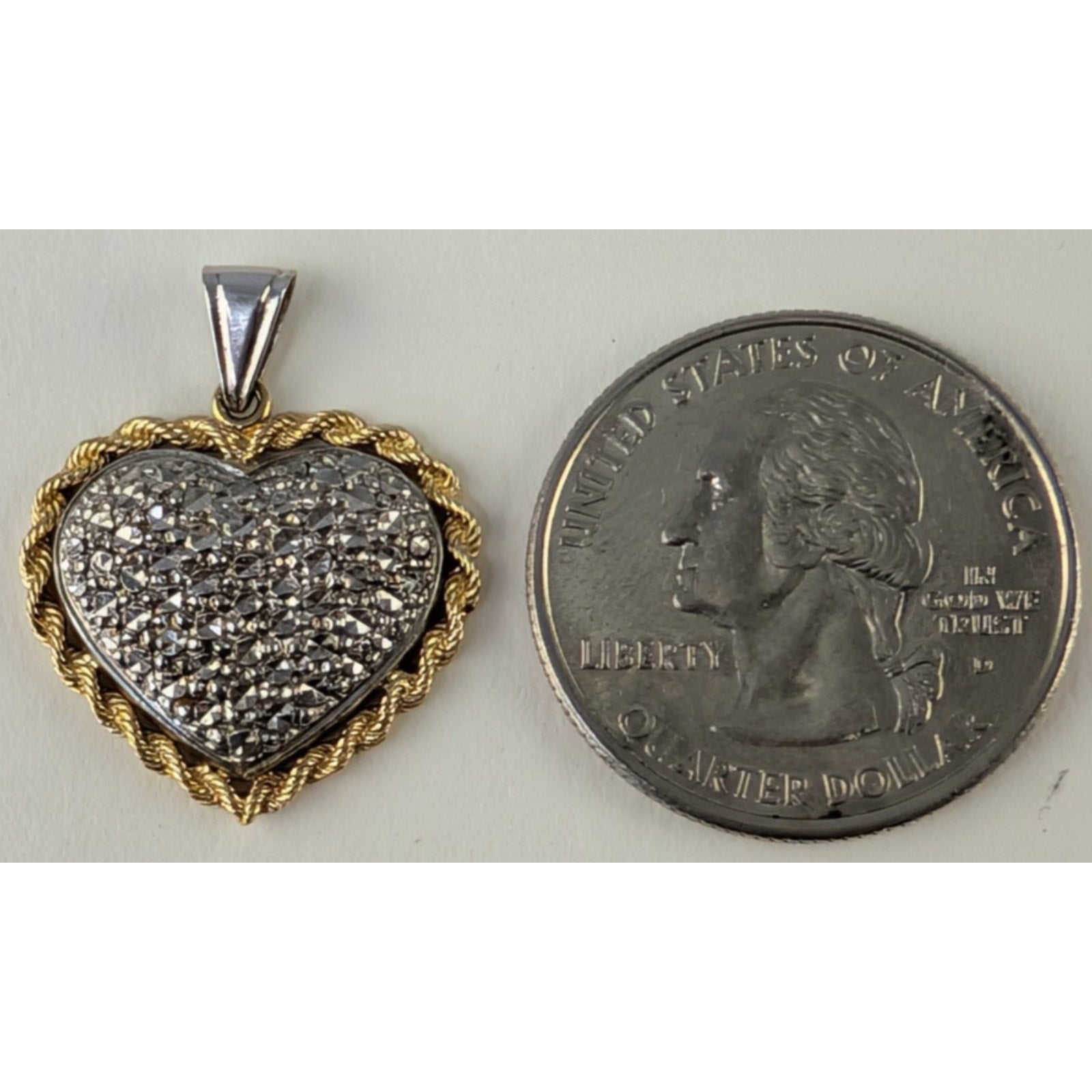 10K Yellow Gold Heart Sterling Silver 925 Pendant Vintage Peru 2.55g