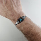 Fred Harvey Era Turquoise Stamped Thunderbird Bracelet in Sterling Silver 925