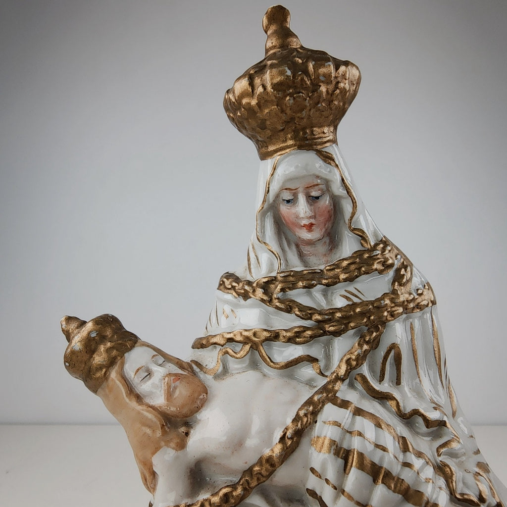 Porcelain Pieta Madonna & Child German Gold Gilt Model 7189 Virgin Mary Figurine