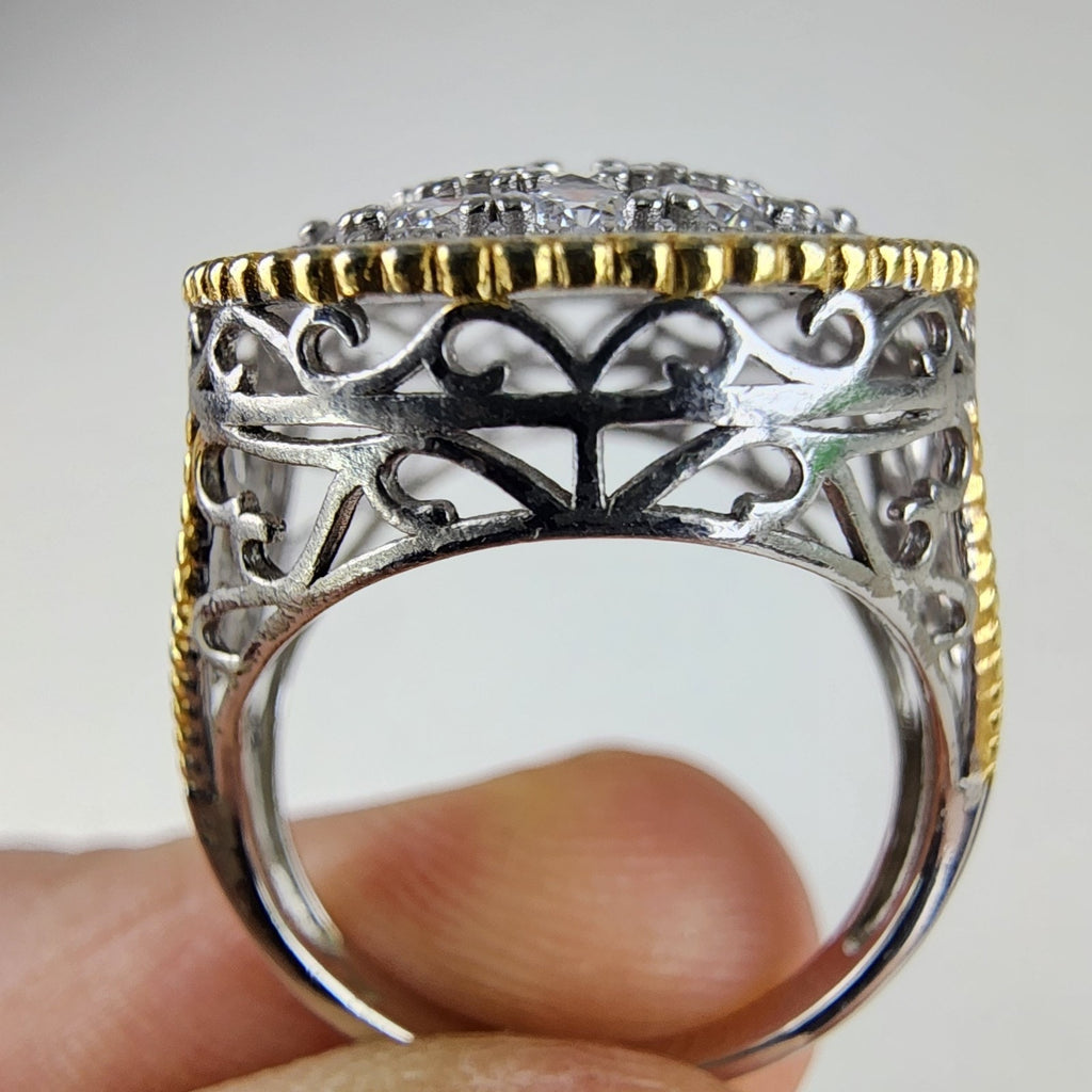 CZ Cluster Ring Size 8 New 18K Gold & Sterling Silver 925