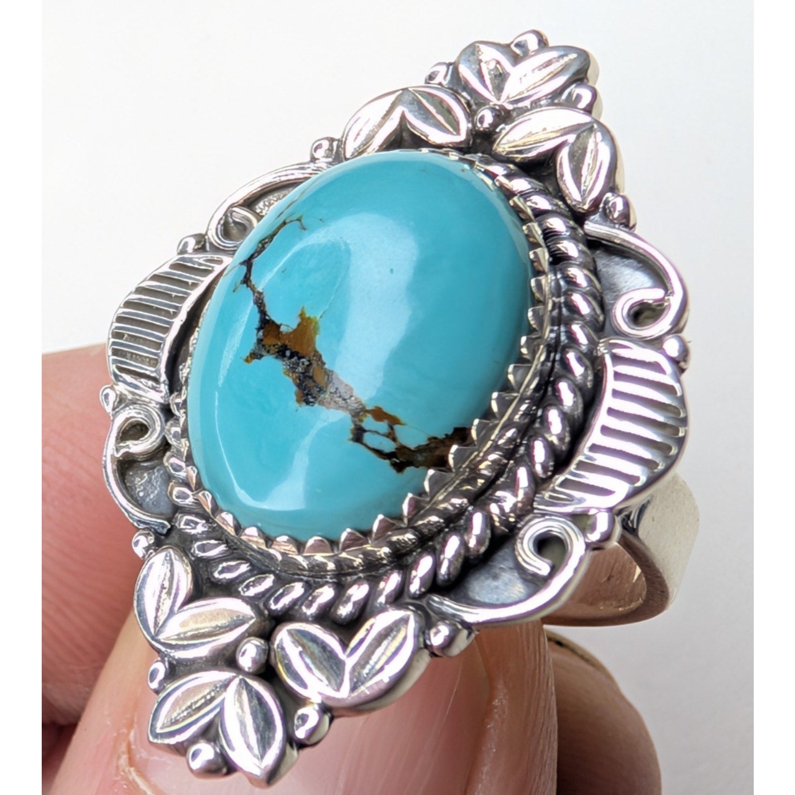Southwestern Turquoise Stamped Sterling Silver 925 Adjustable Ring New