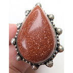 Southwestern Orange Sunstone Sterling Silver 925 Beaded Ring Size 9