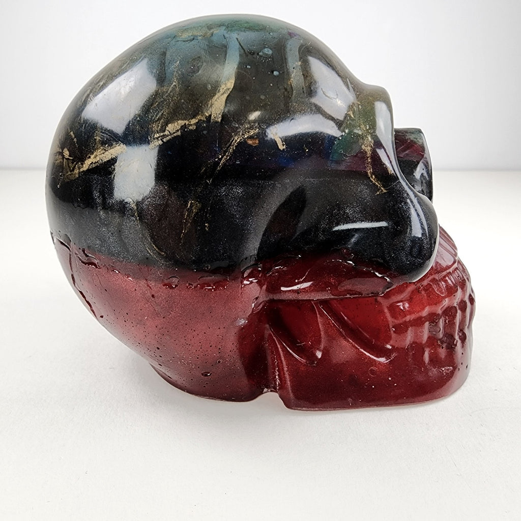Handmade Multicolor Gold Dusted Epoxy Skull Red & Green