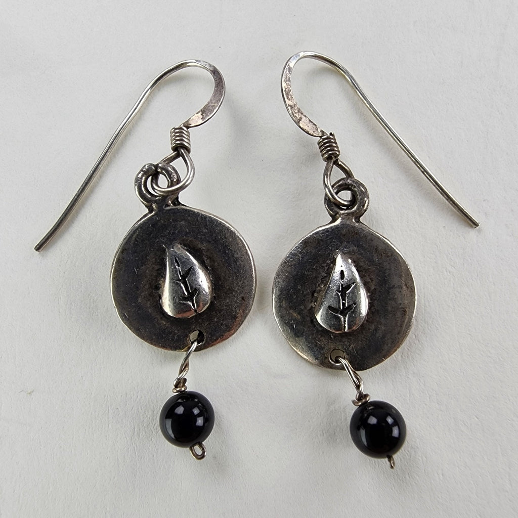 Beaded Dangle Shield Earrings Sterling Silver 925 Vintage