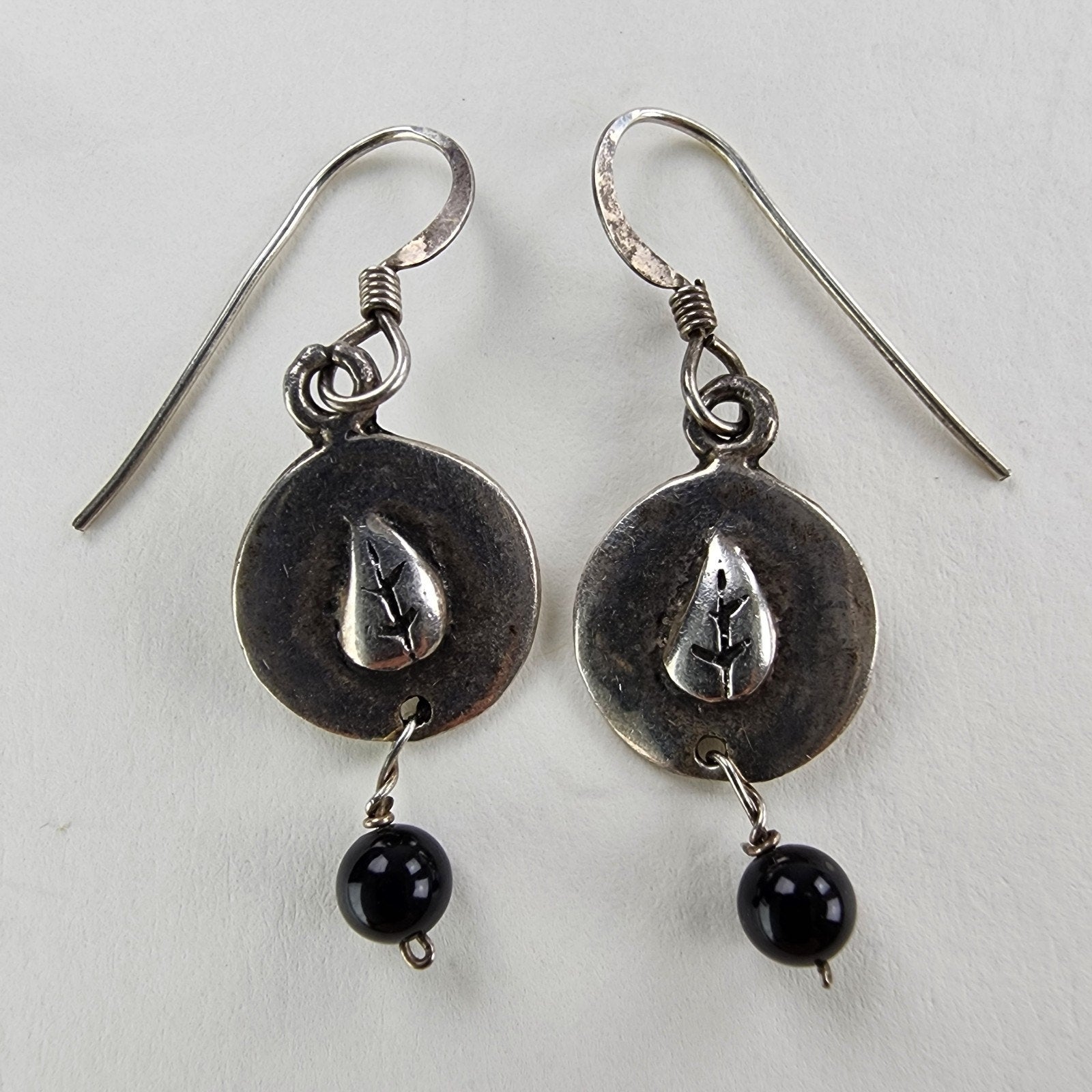 Beaded Dangle Shield Earrings Sterling Silver 925 Vintage