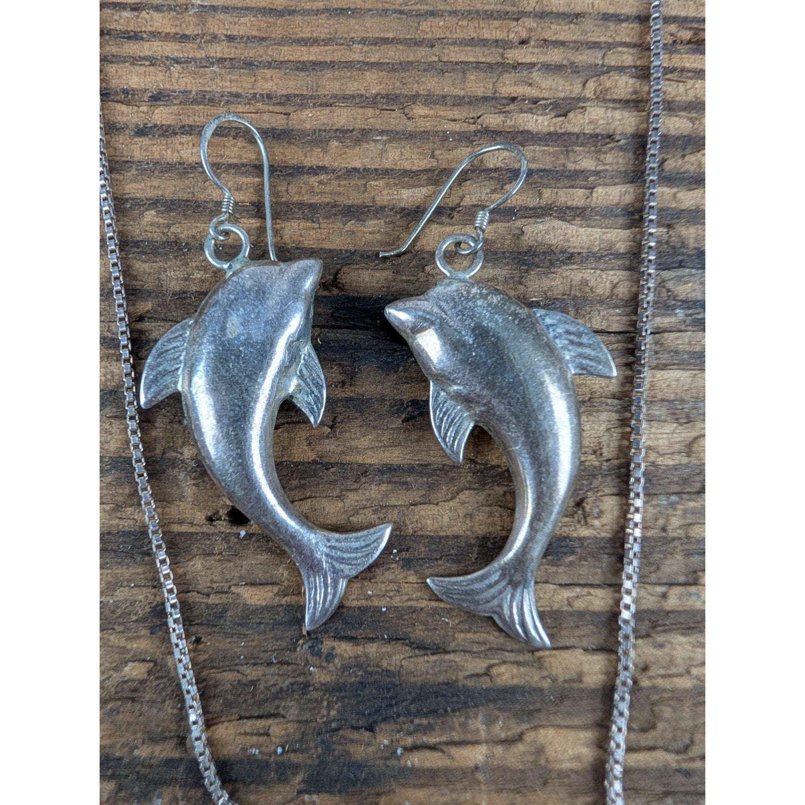 Vintage Dolphin Sterling Silver 925 Necklace and Earrings Set