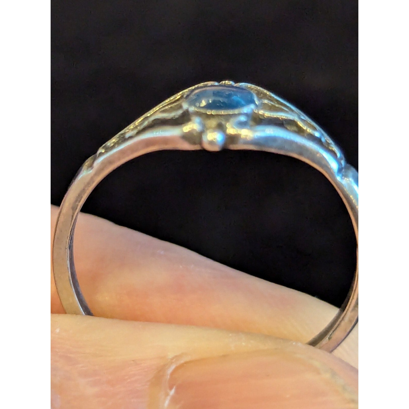 Blue Enamel Sterling Silver Bali 925 Open Ring - Size 7