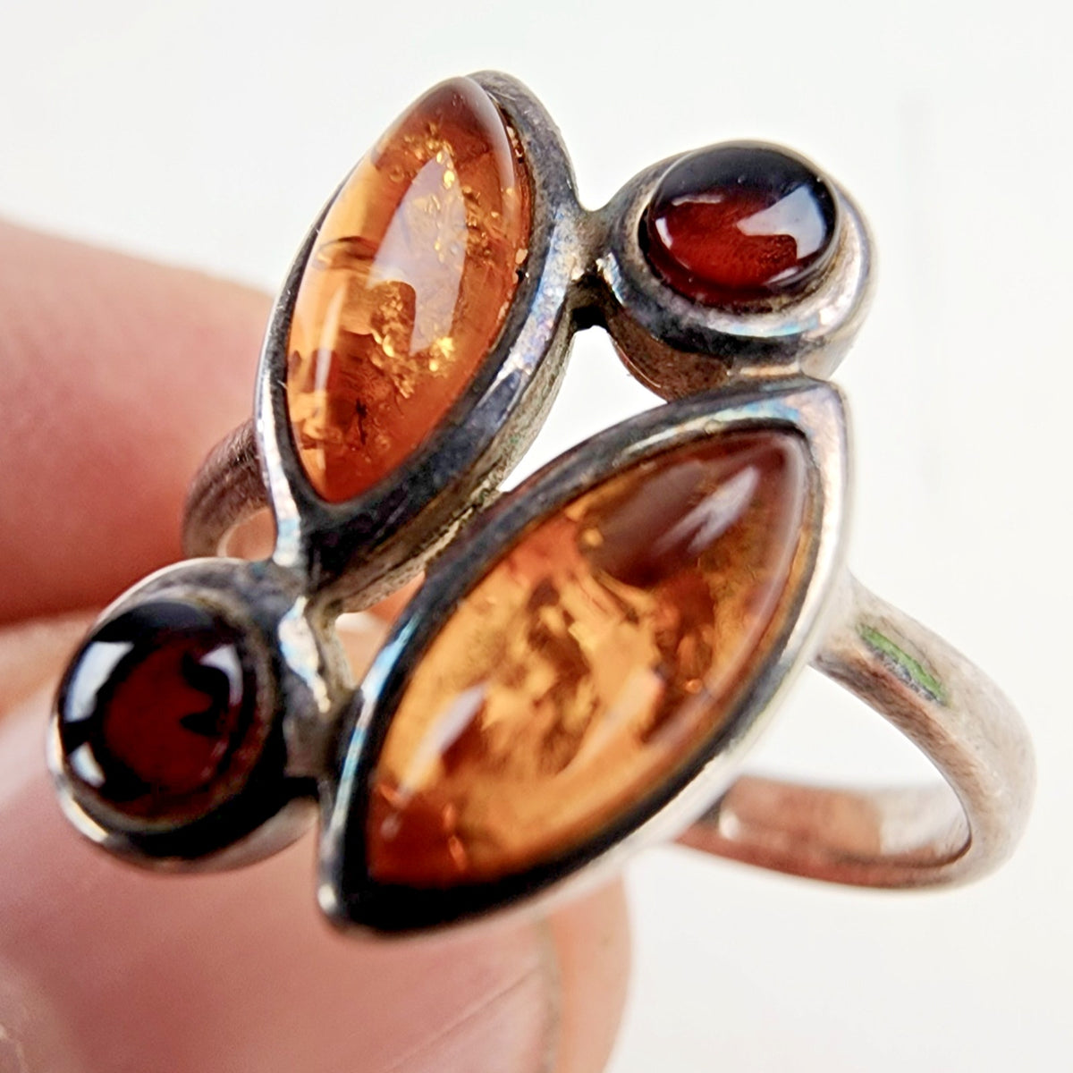 Tricolor Amber Ring Size 7 Sterling Silver 925 Vintage