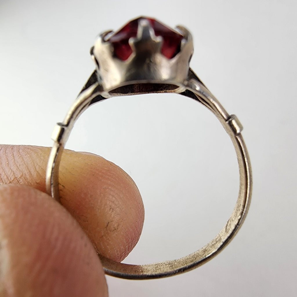Ruby Crown Setting Russian Ring Size 8 Sterling Silver 87145 Vintage Gold Finish