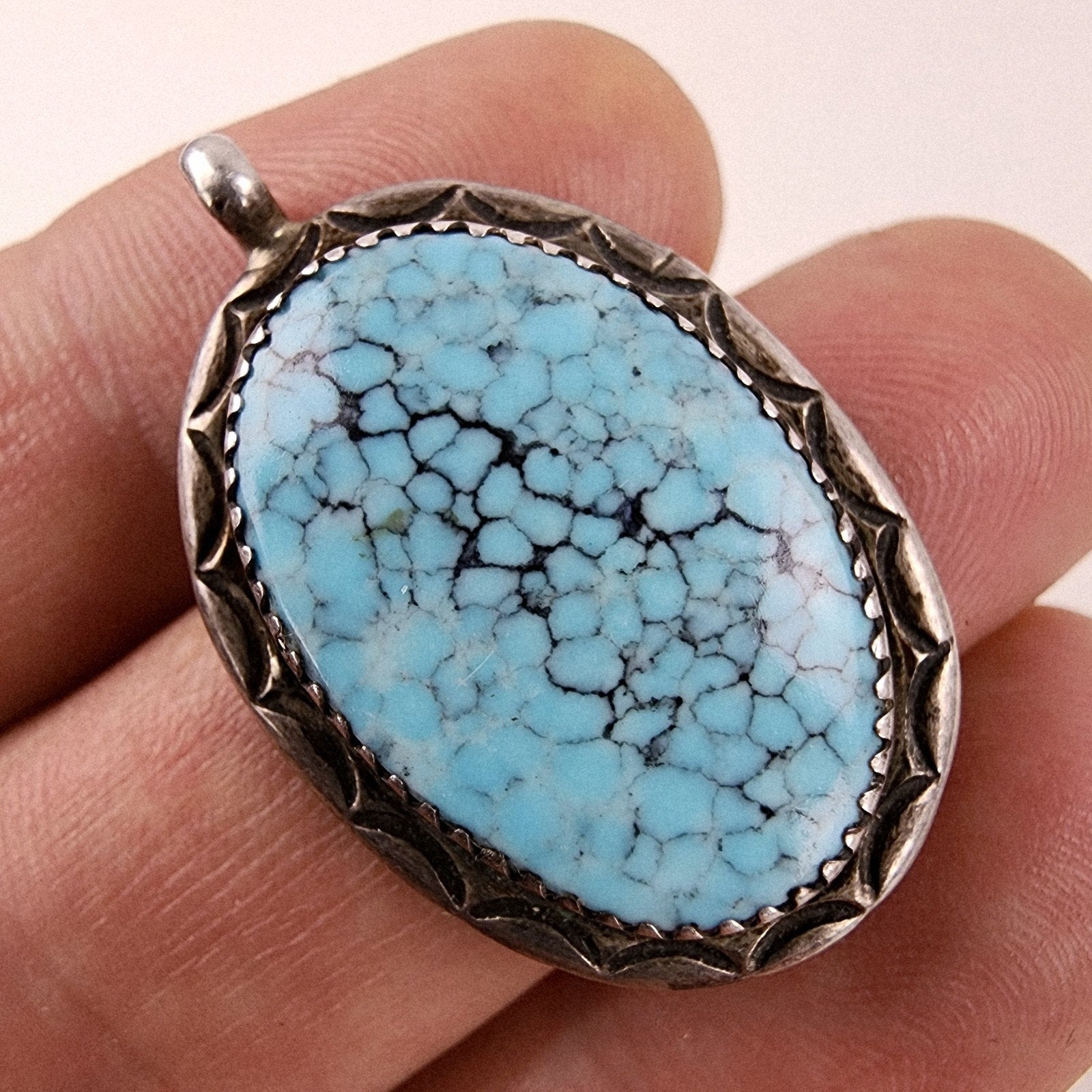 Native Turquoise Stamped Pendant Sterling Silver 925 Vintage
