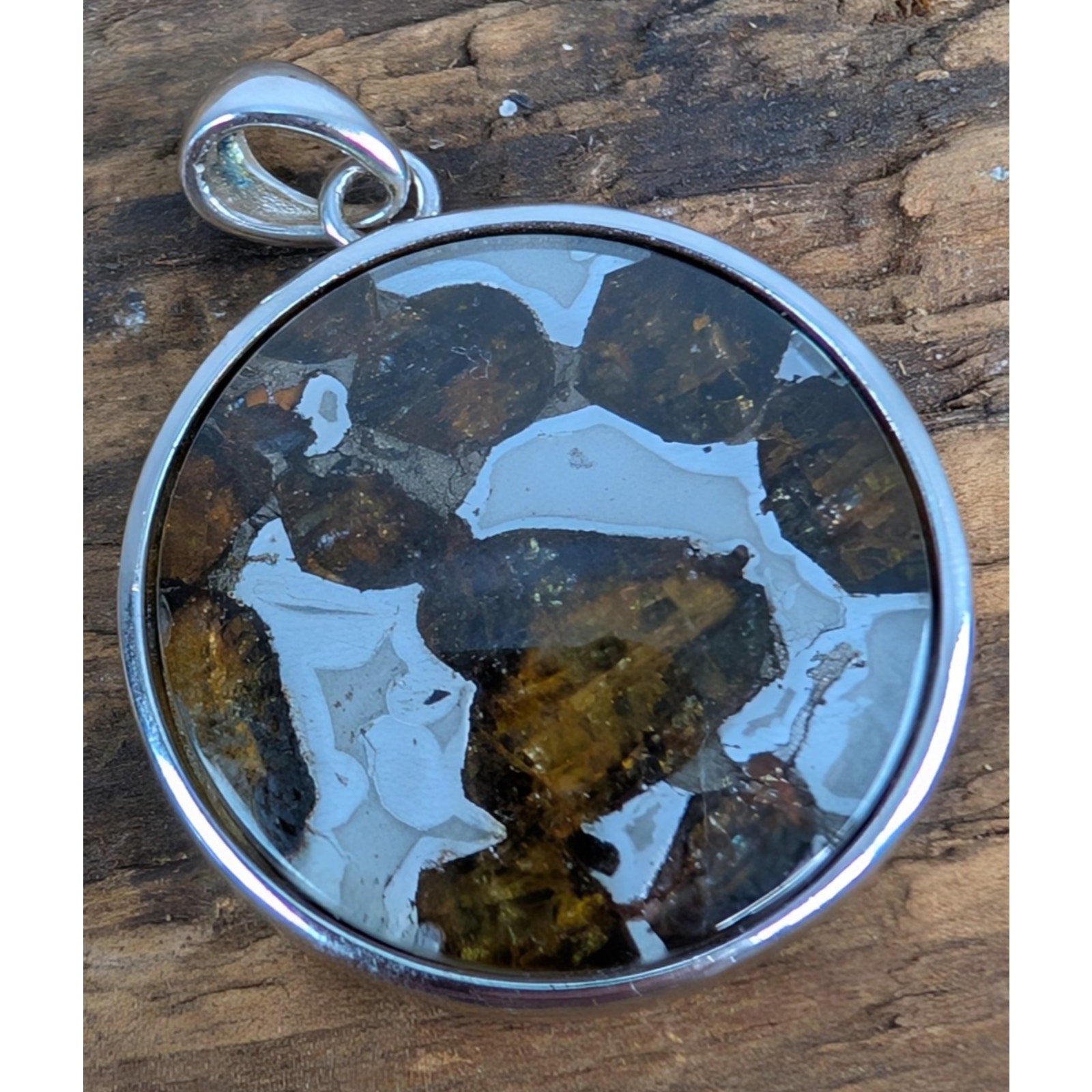 Brenham Pallasite Meteorite Sterling Silver 925 Pendant