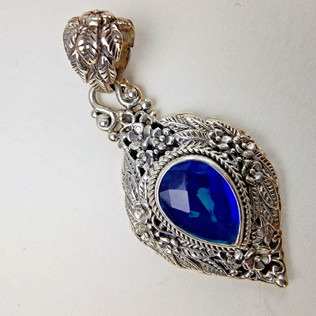 Sarda Caribbean Quartz Pariba Blue Pendant Sterling Silver 925 Vintage Bali