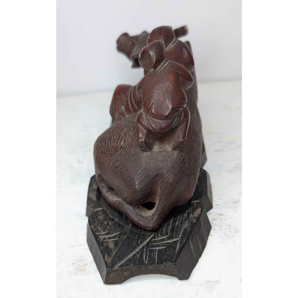 Chinese Water Buffalo Hand Carved Statue w/ Stand Antique Republic Period
