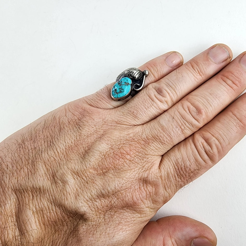 ME Chavez Turquoise Sterling Silver Ring Size 8 Navajo Native Old Pawn