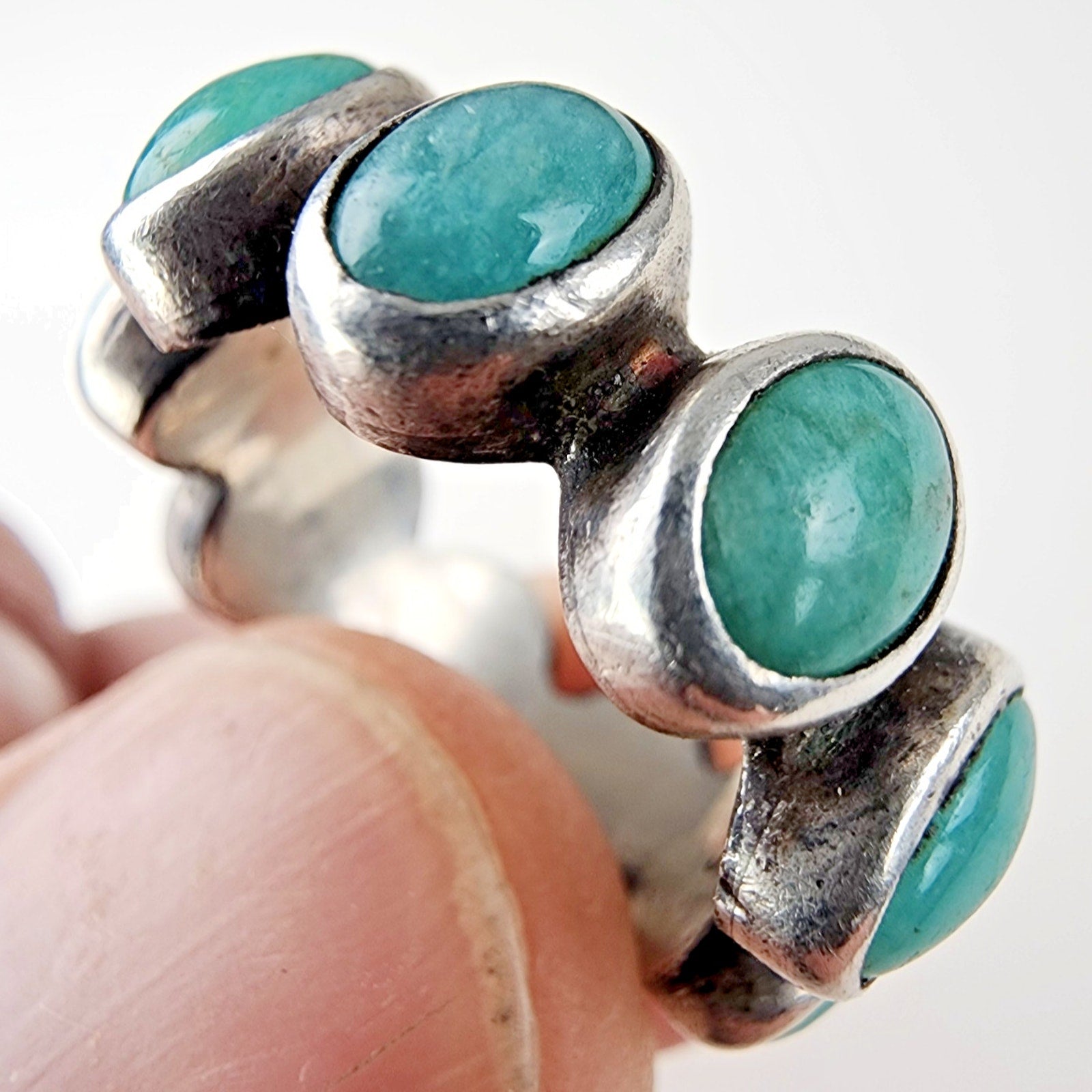 Turquoise Cabochon Infinity Band Ring Size 6 1/2 Sterling Silver 925 Vintage