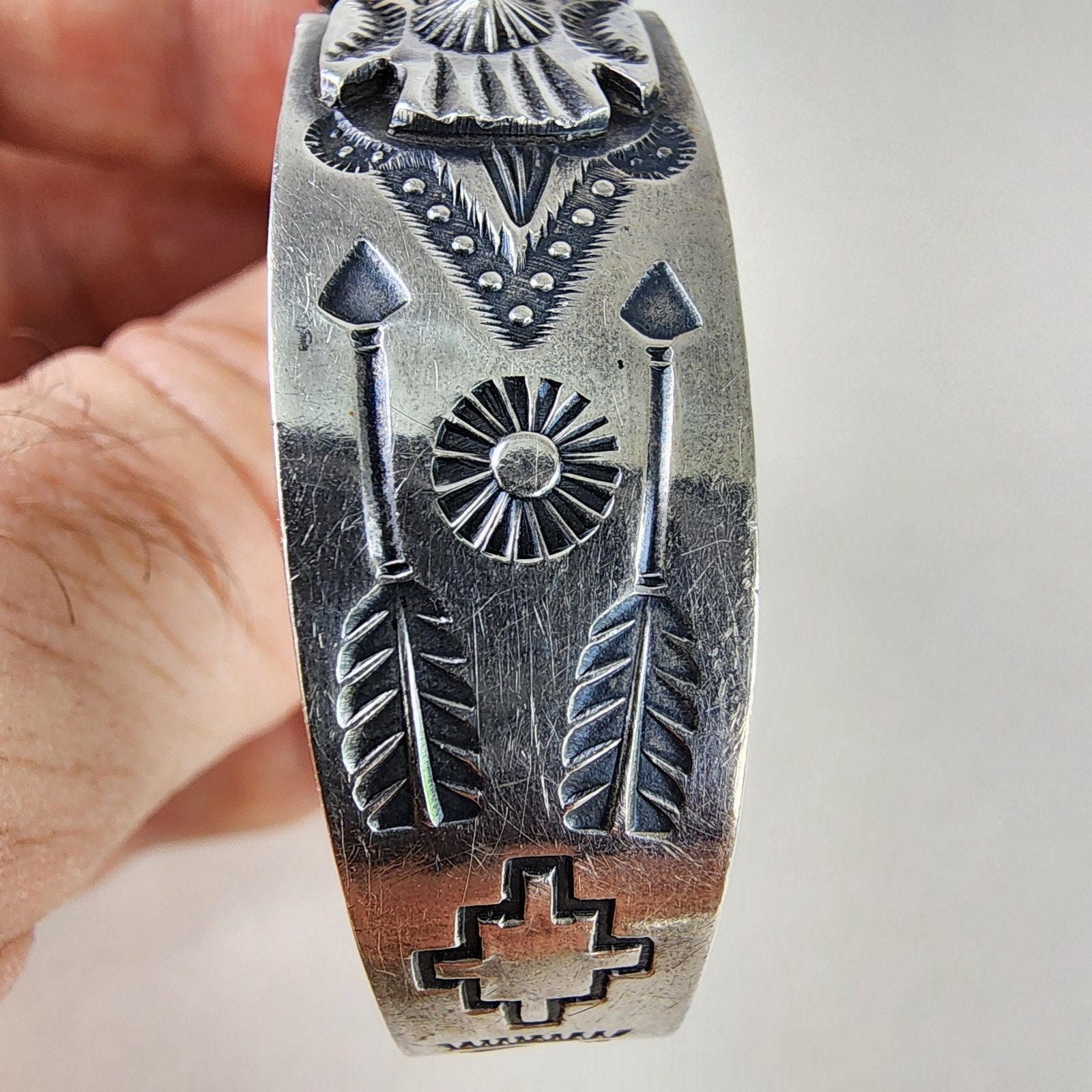 6 1/2" Fred Harvey Era Eagle Turquoise Sterling Silver 925 Cuff Bracelet Native