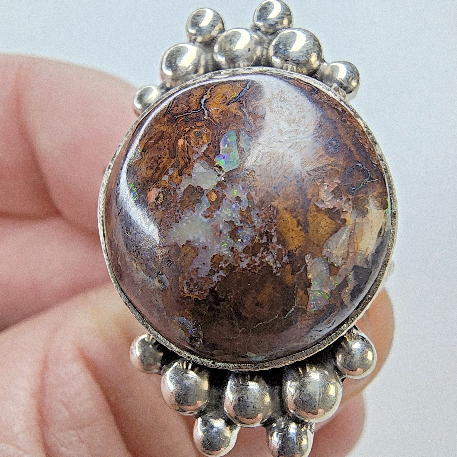 Boulder Opal Beaded Ring Size 12 Sterling Silver 925 New