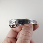 Fred Harvey Era Turquoise Stamped Thunderbird Bracelet in Sterling Silver 925