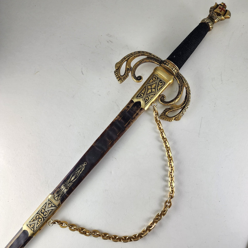 Medieval Fantasy Pirate Engraved Sword & Leather Sheath Vintage Larp