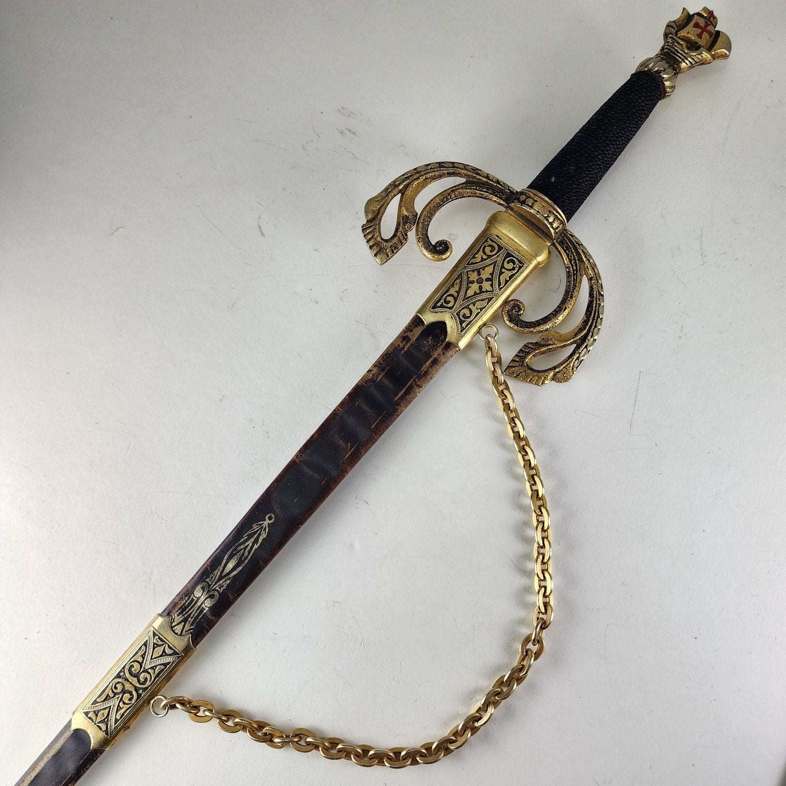 Medieval Fantasy Pirate Engraved Sword & Leather Sheath Vintage Larp