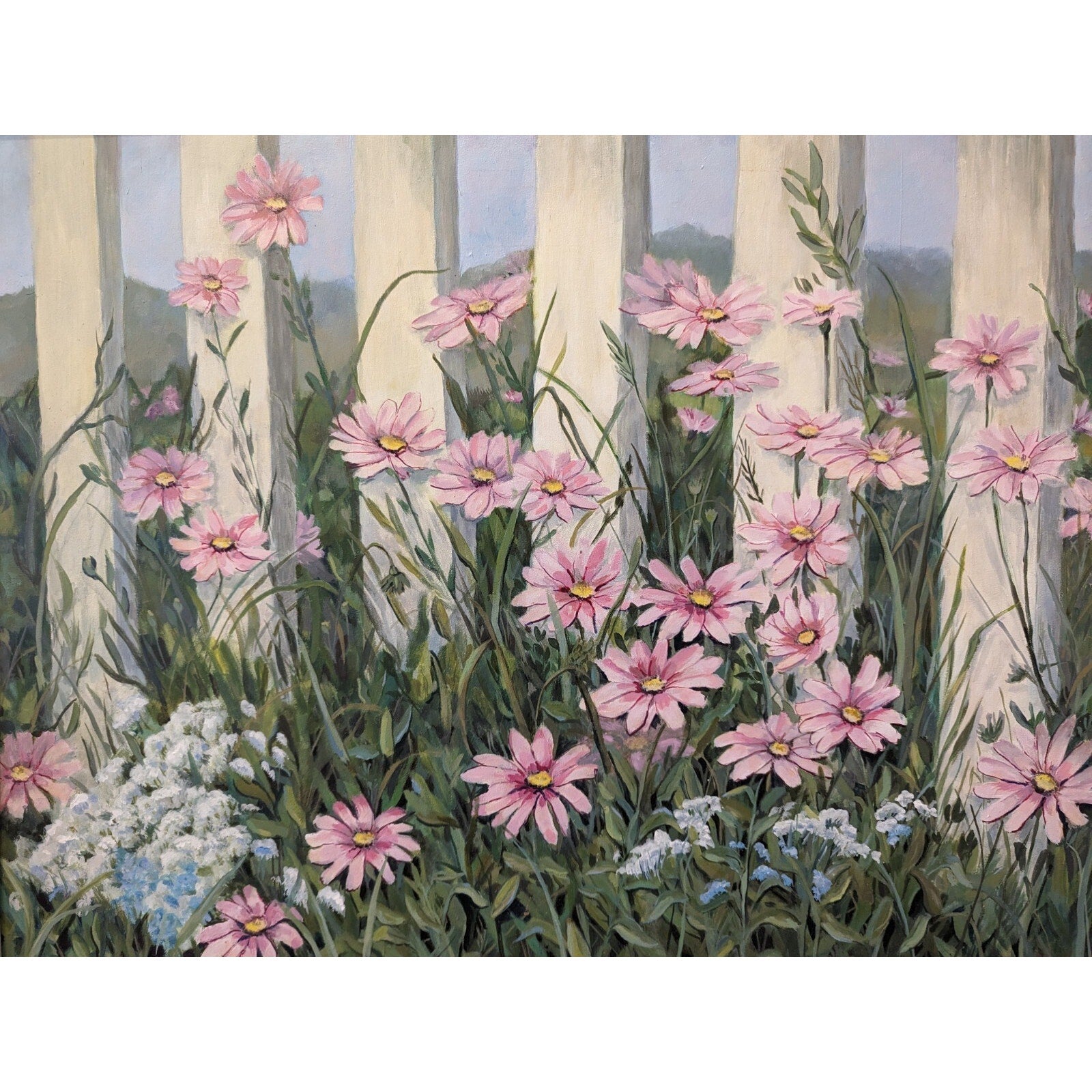 Anita Eaton (1931-2022) - "White Fence" Painting - Large Acrylic on Panel