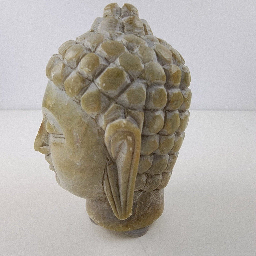 Soapstone Buddha Head Stone Carving India Vintage Tan Stone