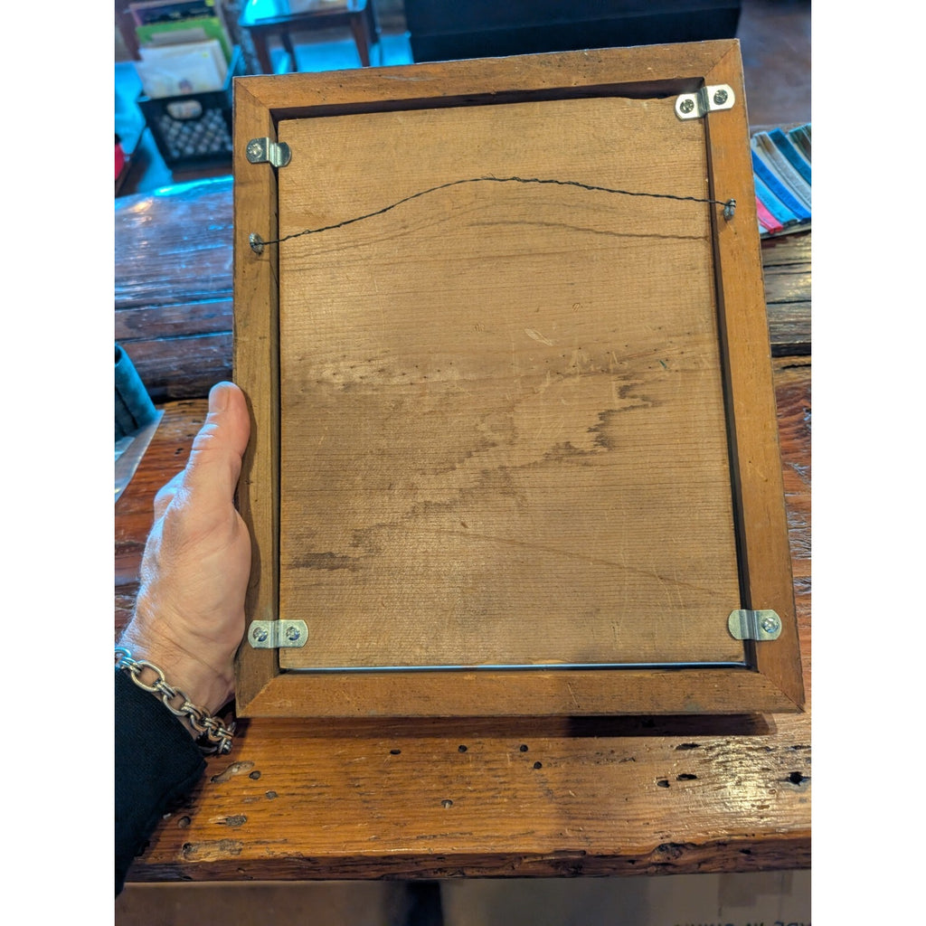 Framed MOUNTAON GOAT Wood Burning Painting Hand Carved